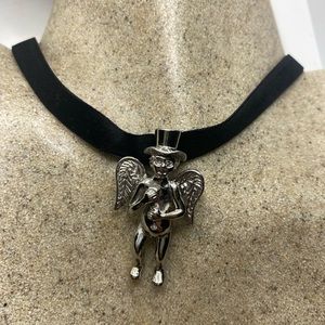 Vintage Guardian Angel Cherub Velvet Choker Necklace